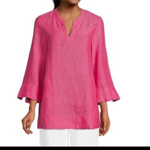 Women's Lands End Linen Blend Pink Tunic Medium Split Neck Preppy Beachy